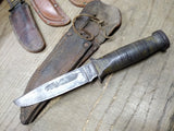 Vtg WW2 Robeson Shuredge USA Combat Fighting Knife Stacked Leather Handle Sheat