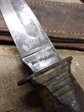 Vtg WW2 Robeson Shuredge USA Combat Fighting Knife Stacked Leather Handle Sheat