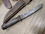 Vtg WW2 Robeson Shuredge USA Combat Fighting Knife Stacked Leather Handle Sheat