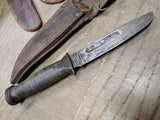 Vtg WW2 Robeson Shuredge USA Combat Fighting Knife Stacked Leather Handle Sheat