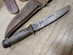 Vtg WW2 Robeson Shuredge USA Combat Fighting Knife Stacked Leather Handle Sheat