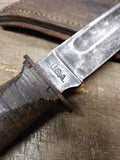 Vtg WW2 Robeson Shuredge USA Combat Fighting Knife Stacked Leather Handle Sheat