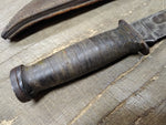 Vtg WW2 Robeson Shuredge USA Combat Fighting Knife Stacked Leather Handle Sheat