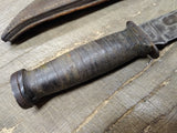 Vtg WW2 Robeson Shuredge USA Combat Fighting Knife Stacked Leather Handle Sheat