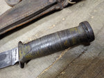 Vtg WW2 Robeson Shuredge USA Combat Fighting Knife Stacked Leather Handle Sheat