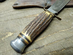 Vtg Edge Mark 473 Solingen Germany Fixed Blade Hunting Knife Stag Handle Sheath