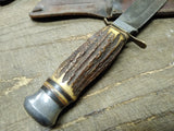 Vtg Edge Mark 473 Solingen Germany Fixed Blade Hunting Knife Stag Handle Sheath