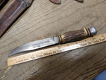 Vtg Edge Mark 473 Solingen Germany Fixed Blade Hunting Knife Stag Handle Sheath