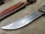 Vtg Western USA Fixed Blade Hunting Bird Trout Knife Jigged Stag Handle wSheath
