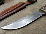 Vtg Western USA Fixed Blade Hunting Bird Trout Knife Jigged Stag Handle wSheath