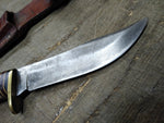 Vtg Western USA Fixed Blade Hunting Bird Trout Knife Jigged Stag Handle wSheath