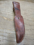 Vtg Western USA Fixed Blade Hunting Bird Trout Knife Jigged Stag Handle wSheath