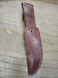 Vtg Western USA Fixed Blade Hunting Bird Trout Knife Jigged Stag Handle wSheath