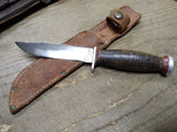 Vtg Schrade Walden H 15 NY USA Hunting Knife Stacked Leather Handle Sheath Nice
