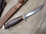 Vtg Schrade Walden H 15 NY USA Hunting Knife Stacked Leather Handle Sheath Nice