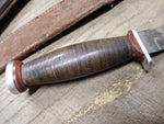 Vtg Schrade Walden H 15 NY USA Hunting Knife Stacked Leather Handle Sheath Nice