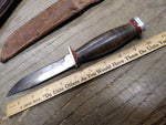 Vtg Schrade Walden H 15 NY USA Hunting Knife Stacked Leather Handle Sheath Nice