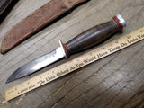 Vtg Schrade Walden H 15 NY USA Hunting Knife Stacked Leather Handle Sheath Nice