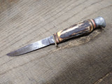 Vtg Edge Mark 489 Solingen Germany Fixed Blade Hunting Knife Antler Stag Handle