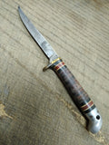 Vtg Western Boulder USA L28 Fixed Blade Bird & Trout Knife Stacked Leather 6.5"