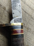 Vtg Western Boulder USA L28 Fixed Blade Bird & Trout Knife Stacked Leather 6.5"