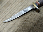 Vtg Western Boulder USA L28 Fixed Blade Bird & Trout Knife Stacked Leather 6.5"