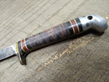Vtg Western Boulder USA L28 Fixed Blade Bird & Trout Knife Stacked Leather 6.5"