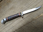 Vtg Western Boulder USA L28 Fixed Blade Bird & Trout Knife Stacked Leather 6.5"