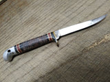 Vtg Western Boulder USA L28 Fixed Blade Bird & Trout Knife Stacked Leather 6.5"