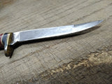 Vtg Western Boulder USA L28 Fixed Blade Bird & Trout Knife Stacked Leather 6.5"