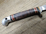 Vtg Western Boulder USA L28 Fixed Blade Bird & Trout Knife Stacked Leather 6.5"