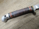 Vtg Western Boulder USA L28 Fixed Blade Bird & Trout Knife Stacked Leather 6.5"