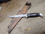 Vtg Case XX USA Fixed Blade Knife Stacked Leather Handle 9" with Leather Sheath