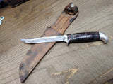 Vtg Case XX USA Fixed Blade Knife Stacked Leather Handle 9" with Leather Sheath