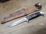 Vtg Case XX USA Fixed Blade Knife Stacked Leather Handle 9" with Leather Sheath