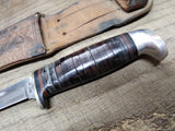 Vtg Case XX USA Fixed Blade Knife Stacked Leather Handle 9" with Leather Sheath