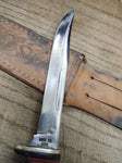 Vtg Case XX USA Fixed Blade Knife Stacked Leather Handle 9" with Leather Sheath