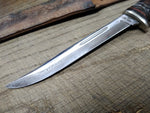 Vtg Case XX USA Fixed Blade Knife Stacked Leather Handle 9" with Leather Sheath
