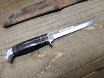 Vtg Case XX USA Fixed Blade Knife Stacked Leather Handle 9" with Leather Sheath