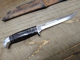 Vtg Case XX USA Fixed Blade Knife Stacked Leather Handle 9" with Leather Sheath