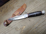 Vtg Forest Friend Fixed Blade Hunting Knife Stacked Leather Handle Sheath Japan!
