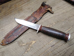 Vtg Schrade Walden H 15 Fixed Blade Hunting Knife Stacked Leather Handle Sheath