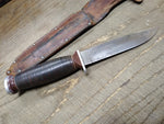 Vtg Schrade Walden H 15 Fixed Blade Hunting Knife Stacked Leather Handle Sheath