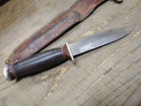 Vtg Schrade Walden H 15 Fixed Blade Hunting Knife Stacked Leather Handle Sheath
