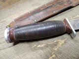 Vtg Schrade Walden H 15 Fixed Blade Hunting Knife Stacked Leather Handle Sheath
