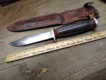 Vtg Schrade Walden H 15 Fixed Blade Hunting Knife Stacked Leather Handle Sheath