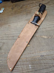 Vtg WW2 Fixed Blade Combat Knife 7" Blade Stacked Leather Handle Leather Sheath
