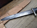 Vtg WW2 Fixed Blade Combat Knife 7" Blade Stacked Leather Handle Leather Sheath