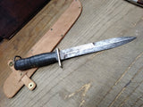 Vtg WW2 Fixed Blade Combat Knife 7" Blade Stacked Leather Handle Leather Sheath