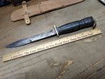 Vtg WW2 Fixed Blade Combat Knife 7" Blade Stacked Leather Handle Leather Sheath